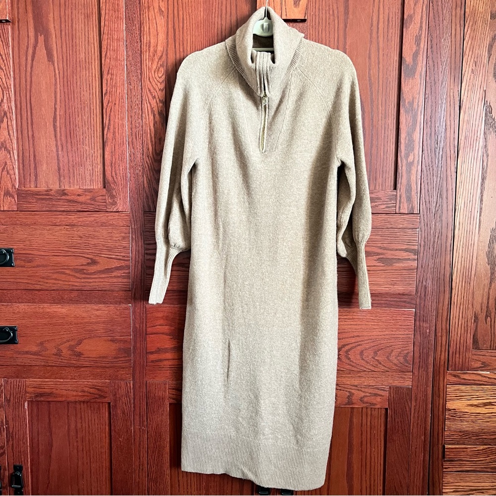 NWT J. Crew Half-Zip Merino Wool Sweater-Dress in Supersoft Yarn Tan Small